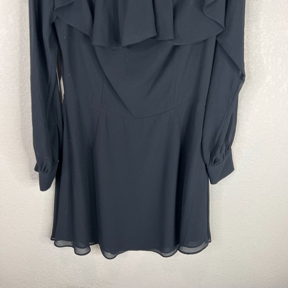 LPA Mini Dress 5 Size Medium Black Halter Neck Off The Shoulder Ruffle Georgette - Picture 4 of 14